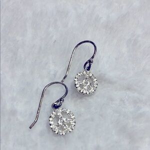 Han 925 Silver Rhinestone Peace Sign Earrings
